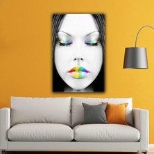 SML Tablo Gökkuşağı Makyajlı Gözü Kapalı Kadın Model Kanvas Tablo