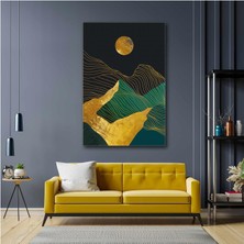 SML Tablo Turkuaz Gold Dağ Manzara Doğa Soyut Sanat Altın Çizgili 4 Kanvas Tablo