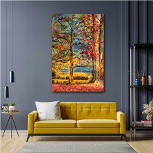 SML Tablo Sonbahar Dökülen Yapraklar Ağaç Orman Doğa Manzara Kanvas Tablo