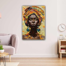 SML Tablo Renkli Küpeli Yağlı Boya Efektli Geleneksel Kıyafetli Afrikalı Kadın Etnik Soyut Kanvas Tablo
