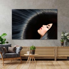 SML Tablo Siyah Saçlı Kadın Kırmızı Ruj Kuaför Dekorasyon Kanvas Tablo