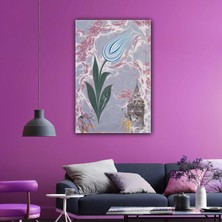 SML Tablo Ebru Sanatı Efektli Lale Galata Kulesi Kanvas Tablo