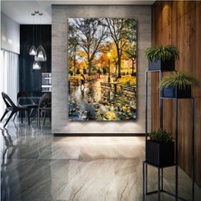 SML Tablo Sonbahar Yere Dökülmüş Yapraklar Parkta Yürüyen Soyut İnsan Doğa Şehir Manzara Kanvas Tablo