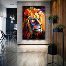 SML Tablo Rengarenk Yağlı Boya Efektli Aslan Asalet Arslan Dekor Kanvas Tablo