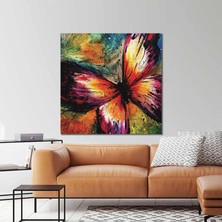 SML Tablo Kanatlarını Açmış Soyut Yağlı Boya Efektli Kelebek Art Dekoratif Kanvas Tablo