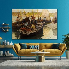 SML Tablo Sandallar Üzerinde Ağları Hazırlayan İnsanlar Manzara Kanvas Tablo