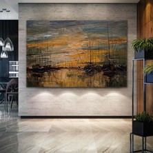 SML Tablo Denizdeki Yelkenli Gemiler Uçan Kuşlar Doğa Sahil Dalgalar Yağlı Boya Efektli Kanvas Tablo