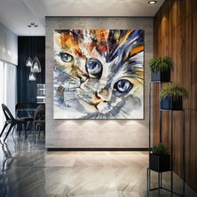 SML Tablo Renkli Kedi Kafası Yansıma Dekor Art Kanvas Tablo