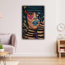 SML Tablo Renkli Makyajlı Kadın Model Retro Kanvas Tablo