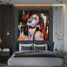 SML Tablo Kırmızı Rujlu Kadın Art Soyut Woman Yağlı Boya Efektli Kanvas Tablo