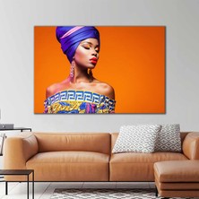 SML Tablo Kırmızı Rujlu Mor Eşarplı Kadın Etnik Kıyafet Model Woman Afrikalı Kanvas Tablo