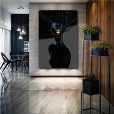 SML Tablo Dark Girl Afrikan Art Afrikalı Kadın Woman Gold Makyaj Kanvas Tablo