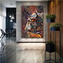 SML Tablo Sivri Boynuzlu Burnundan Soluyan Boğa Soyut Sanat Hayvan Dekor Kanvas Tablo