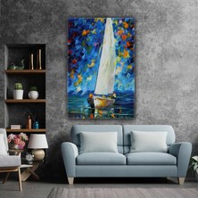 SML Tablo Yelkenli Yağlı Boya Efektli Renkli Manzara Deniz Kanvas Tablo