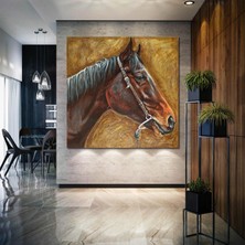 SML Tablo Kahverengi At Dekor Yağlı Boya Efektli Kanvas Tablo