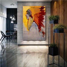 SML Tablo Kızıl Derili Soyut Etnik Kıyafetli İnsan Dekoratif Kanvas Tablo