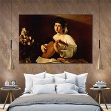 SML Tablo Michelangelo Caravaggio Yağlı Boya Efektli Ud Çalan Kadın Modern Sanat Kanvas Tablo