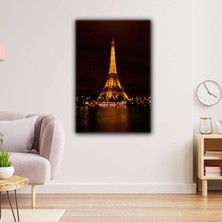 SML Tablo Paris Eyfel Kulesi Dekoratif Şehir City Gece Işıklı Kanvas Tablo