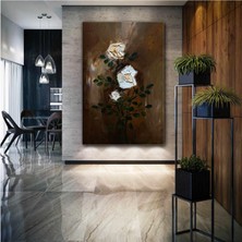 SML Tablo Beyaz Gül Yağlı Boya Efektli Çiçek Dekor Kanvas Tablo