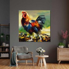 SML Tablo Soyut Yağlı Boya Efektli Renkli Tavuk Hayvan Dekoratif Kanvas Tablo