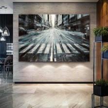 SML Tablo Yağlı Boya Görünümlü Soyut Şehir Manzarası Yaya Geçiti City Street Dekoratif Kanvas Tablo