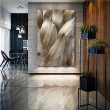 SML Tablo Altın Tüyler Kuş Kanadı Tüyü Dekoratif Modern Kanvas Tablo