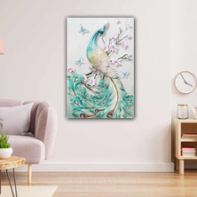 SML Tablo Yağlı Boya Efektli Mavi Yeşil Beyaz Tavus Kuşu Kanvas Tablo