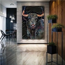 SML Tablo Sivri Boynuzlu Boğa Dijital Hayvan Art Modern Sanat Kanvas Tablo