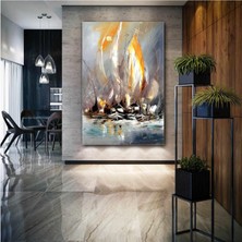 SML Tablo Denizdeki Altın Yelkenli Gemiler Ve Yansımaları Deniz Doğa Manzara Kanvas Tablo