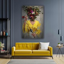 SML Tablo Çiçek Kafalı Kadın Yağlı Boya Efektli Kanvas Tablo