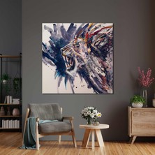 SML Tablo Ürünisminiburayagirağzını Açmış Yağlı Boya Efektli Soyut Aslan Dekor Kanvas Tablo