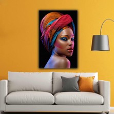 SML Tablo Kırmızı Eşarplı Afrikalı Kadın Makyaj Modern Dekoratif Kanvas Tablo