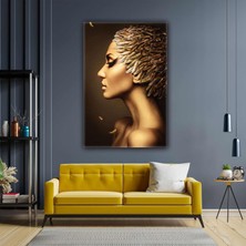 SML Tablo Altın Tüy Saçlı Doğa Kadın Model Makyaj Kuaför Kanvas Tablo