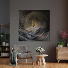 SML Tablo Dalgalar İçindeki Gemi Yağlı Boya Efektli Manzara Deniz Kanvas Tablo