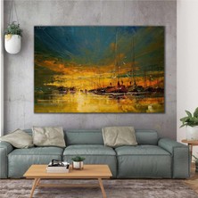 SML Tablo Yağlı Boya Efektli Deniz Manzarası Uçan Kuşlar Martılar Kanvas Tablo