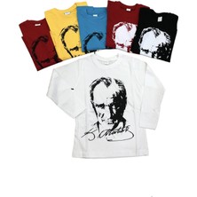 Dıgıl Kids Atatürk Uzun Kollu Penye Süper Tişört 23 Nisan 29 Ekim 10 Kasım Siyah Beyaz Kırmızı Sarı Turkuaz