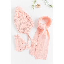 Babymod Ponponlu Saç Örgüsü 4-8 Yaş Kız Çocuk Atkı Bere Eldiven Takımı