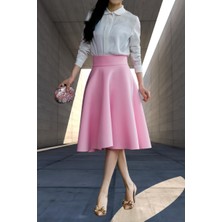 Nsm Kadın Pembe Yüksek Bel A-Line Saten Etek