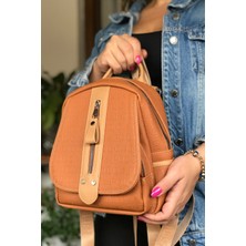 Just Polo Çok Bölmeli Astarlı Ayarlanabilir Askılı Kadın Sırt Çantası 4058-GD Taba