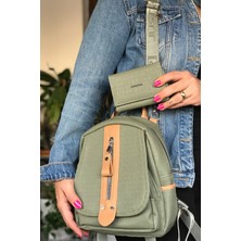 Just Polo Çok Bölmeli Astarlı Ayarlanabilir Askılı Kadın Sırt Çantası 4058-GD Yeşil Kombin