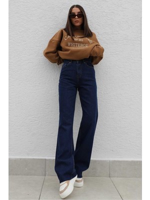 Livik  Mickeyy Koyu Mavi Süper Yüksek Bel Bol Paça Denim Kot Pantolon- Wide Leg