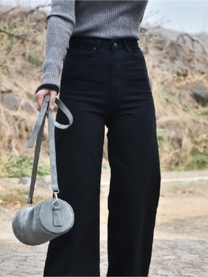 Livik  Khaleesi 2 Kadın Solmayan Siyah Yüksek Bel Bol Paça Denim Kot Pantolon- Salaş Pantolon