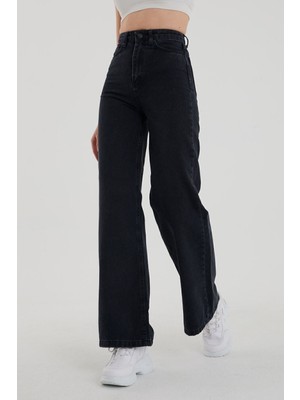 Livik Kadın Siyah Yüksek Bel Bol Paça Denim Kot Pantolon LVK-001040A