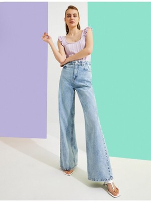 Livik Marc Kadın Kar Yıkama Mavi Bol Paça Kot Pantolon