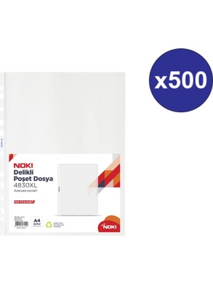 Noki Poşet Dosya 4830XL 500 Adet A4 Ölçülerinde Şeffaf Delikli Kırtasiye Ürünü