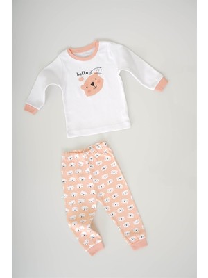 Miniko Kids Kız Bebek Pamuk Desenli Pijama Takımı