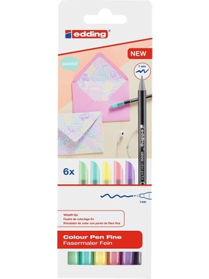 Xnews Edding 1200 Ince Uçlu Keçeli Kalem - 6 Pastel Renkli Set - Yuvarlak Uçlu 1 mm