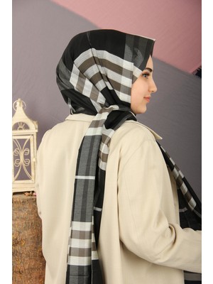 Burberry Siyah-Krem Burberry Ekose Desen Ipek Şal - Siyah-Krem