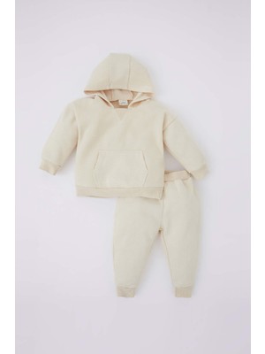 DeFacto Erkek Bebek Regular Fit Basic Kapüşonlu İçi Yumuşak Tüylü Sweatshirt Eşofman Alt Takımı Y8068A222WN