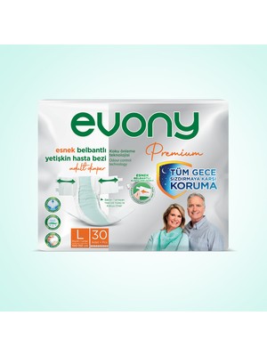 EVONY Premium Yetişkin Bezi Large 30 Adet Esnek Bel Bantlı Özellikleri ile Tüm Gece Koruma